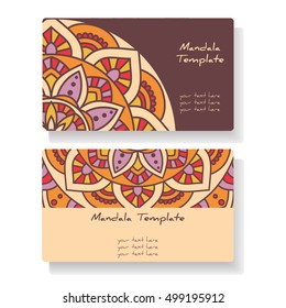 Business cards with hand drawn round ornament / Mandala style 