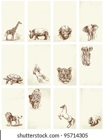 business cards - hand drawn wild animals