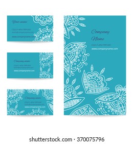Business cards with hand-drawn tracery elements. Business set. Vector. 