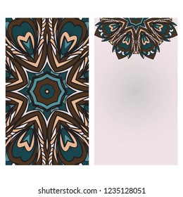 Business Cards, Invitations or Flyaer. Floral mandala Pattern. Oriental Design Layout. Vector Illustration.
