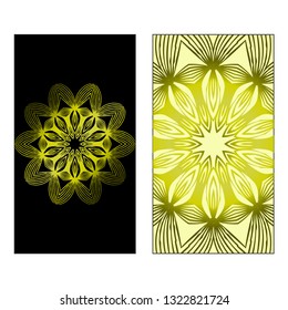 Business Cards, Invitations Or Flyaer. Floral Mandala Pattern. Oriental Design Layout. Vector Illustration. Black olive color.