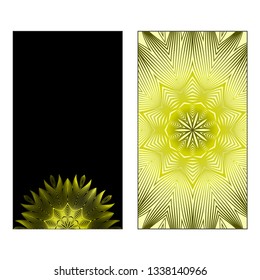 Business Cards, Invitations Or Flyaer. Floral Mandala Pattern. Oriental Design Layout. Vector Illustration. Black olive color.