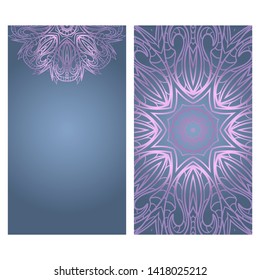 Business Cards, Invitations Or Flyaer. Floral Mandala Pattern. Oriental Design Layout. Vector Illustration. 
