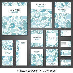 Business cards, invitations, flyers. Big templates set. Floral ornamental pattern. 