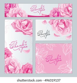 business cards, labels of different sizes with a pattern of flowers roses, lily petal