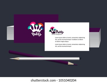 The business cards with a logo - mushrooms with multi-colored hats. Vector.