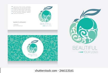 Business cards and logo template, beautiful fruit design, vector illustration