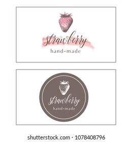 Business cards with logotype of strawberry  hand-made vector.