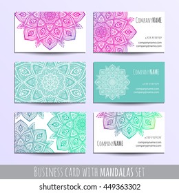 Business cards with mandala. Vector set.