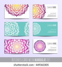 Business cards with mandala. Vector set.