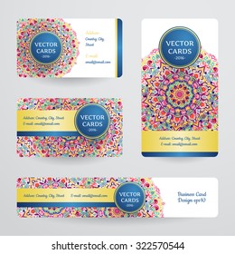 Business cards with mandala. Vector template, tribal theme. 