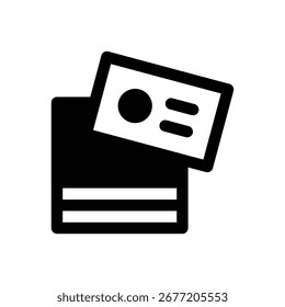 Business cards. Outlined stroke vector icon with black-filled details.