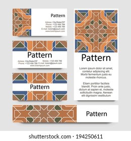 Business cards pattern with Islamic morocco ornament. Includes seamless pattern