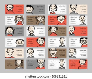 Business cards with people icons, sketch for your design. Vector illustration