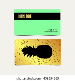 Business cards With pineapple vintage gold background. For advertising, business, websites, print