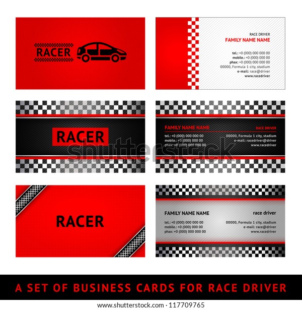 Business cards red race - first set.\
Vector illustration saved in file format EPS v.\
10