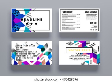 Business cards set. trendy geometric flat pattern, frame with abstract background for brochure, flyer or presentations design, vector illustration.