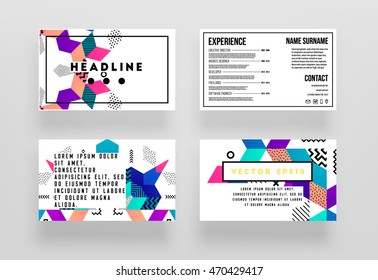 Business cards set. trendy geometric flat pattern, frame with abstract background for brochure, flyer or presentations design, vector illustration.