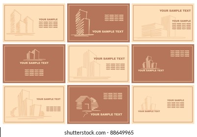 Business cards with sketches of buildings