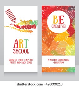business cards template for art school , can be used for art therapy banners or as business cards for graphic designer, vector illustration