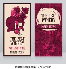 Business  cards template for the best winery or wine shop, can be used as invitation for wine party, vector illustration