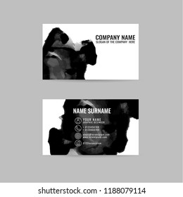 business cards template with hand painted brush strokes. black ink strokes, vector eps 10. on gray background