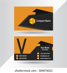 Business cards template with Letter V. Vector flat design.