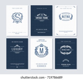 Business cards template with monogram, logo, frame and design elements. Elegant design for  restaurant, jewelry or boutique