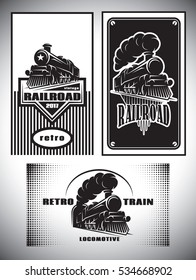 Business cards template set. Vintage steam train, old retro railroad