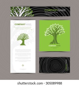 Business cards template with stylized tree. Beautiful tree logo. Vector illustration. Card, banner and pattern background. 