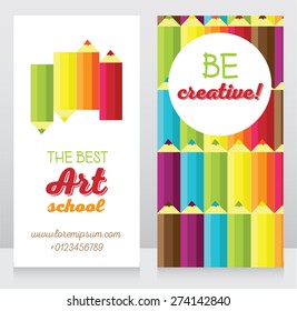 business cards templates for art school , can be used for art therapy or as invitation for art birthday party, vector illustration