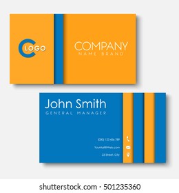 Business cards templates in the style of the material design with yellow and blue stripes. Vector illustration