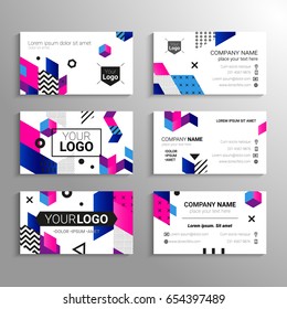 Business cards - vector template with abstract flat design background. Represent person, company, services, contact information. Modern outlook with different shapes. Copy space for your logo.