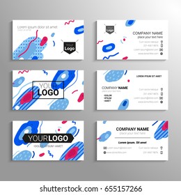 Business cards - vector template with abstract flat design background. Represent a person, company, services, contact information. Modern outlook with different shapes. Copy space for your logo.