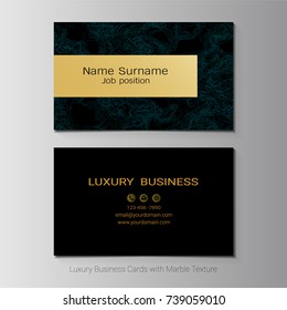 Business cards vector template, Banner or cover with abstract waves line on black background and golden foil details, Simple style also modern and elegant, Easy to customize it to fit your needs.