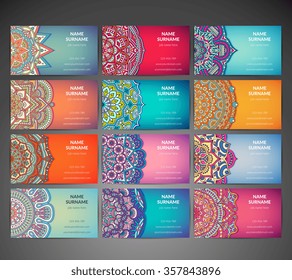 Business Cards. Vintage decorative elements. Ornamental floral business cards, oriental pattern, vector illustration.  Islam, Arabic, Indian, turkish, pakistan, chinese, ottoman motifs.