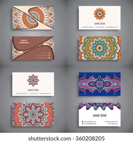 Business Cards. Vintage decorative elements. Ornamental floral business cards, oriental pattern, vector illustration.  Islam, Arabic, Indian, turkish, pakistan, chinese, ottoman motifs.