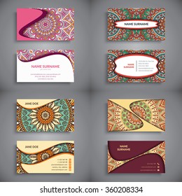 Business Cards. Vintage decorative elements. Ornamental floral business cards, oriental pattern, vector illustration.  Islam, Arabic, Indian, turkish, pakistan, chinese, ottoman motifs.