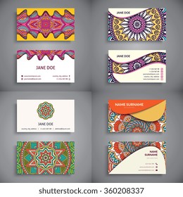 Business Cards. Vintage decorative elements. Ornamental floral business cards, oriental pattern, vector illustration.  Islam, Arabic, Indian, turkish, pakistan, chinese, ottoman motifs.