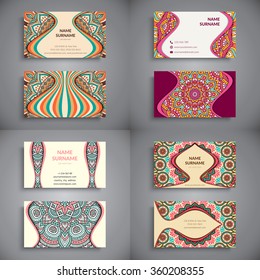 Business Cards. Vintage decorative elements. Ornamental floral business cards, oriental pattern, vector illustration.  Islam, Arabic, Indian, turkish, pakistan, chinese, ottoman motifs.