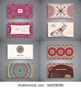 Business Cards. Vintage decorative elements. Ornamental floral business cards, oriental pattern, vector illustration.  Islam, Arabic, Indian, turkish, pakistan, chinese, ottoman motifs.