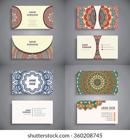 Business Cards. Vintage decorative elements. Ornamental floral business cards, oriental pattern, vector illustration.  Islam, Arabic, Indian, turkish, pakistan, chinese, ottoman motifs.