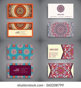 Business Cards. Vintage decorative elements. Ornamental floral business cards, oriental pattern, vector illustration.  Islam, Arabic, Indian, turkish, pakistan, chinese, ottoman motifs.