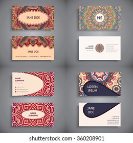 Business Cards. Vintage decorative elements. Ornamental floral business cards, oriental pattern, vector illustration.  Islam, Arabic, Indian, turkish, pakistan, chinese, ottoman motifs.