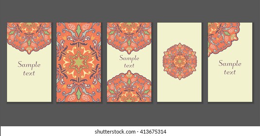 Business Cards. Vintage decorative elements. Ornamental floral business cards, oriental pattern, vector illustration. Islam, Arabic, Indian, turkish, pakistan, chinese, ottoman motifs.