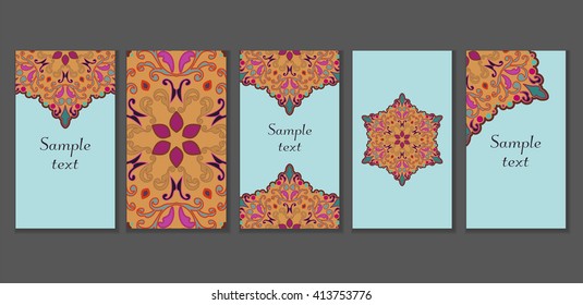 Business Cards. Vintage decorative elements. Ornamental floral business cards, oriental pattern, vector illustration. Islam, Arabic, Indian, turkish, pakistan, chinese, ottoman motifs.