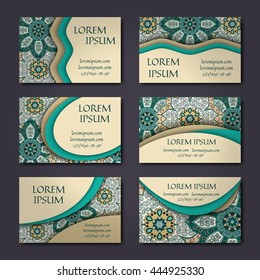 Business Cards. Vintage decorative elements. Ornamental floral business cards, oriental pattern, vector illustration. Islam, Arabic, Indian, turkish pakistan chinese ottoman motifs