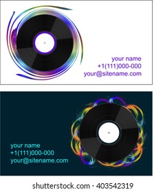 business cards with vinyl records on abstract background in two ways.