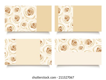 Business cards with white roses. Vector eps-10.