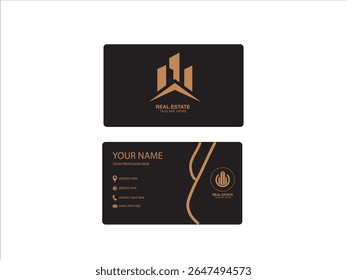 Business cards,round logo, arts and minimal sun and home, building real estate golden color logo business cards, modern, company business cards